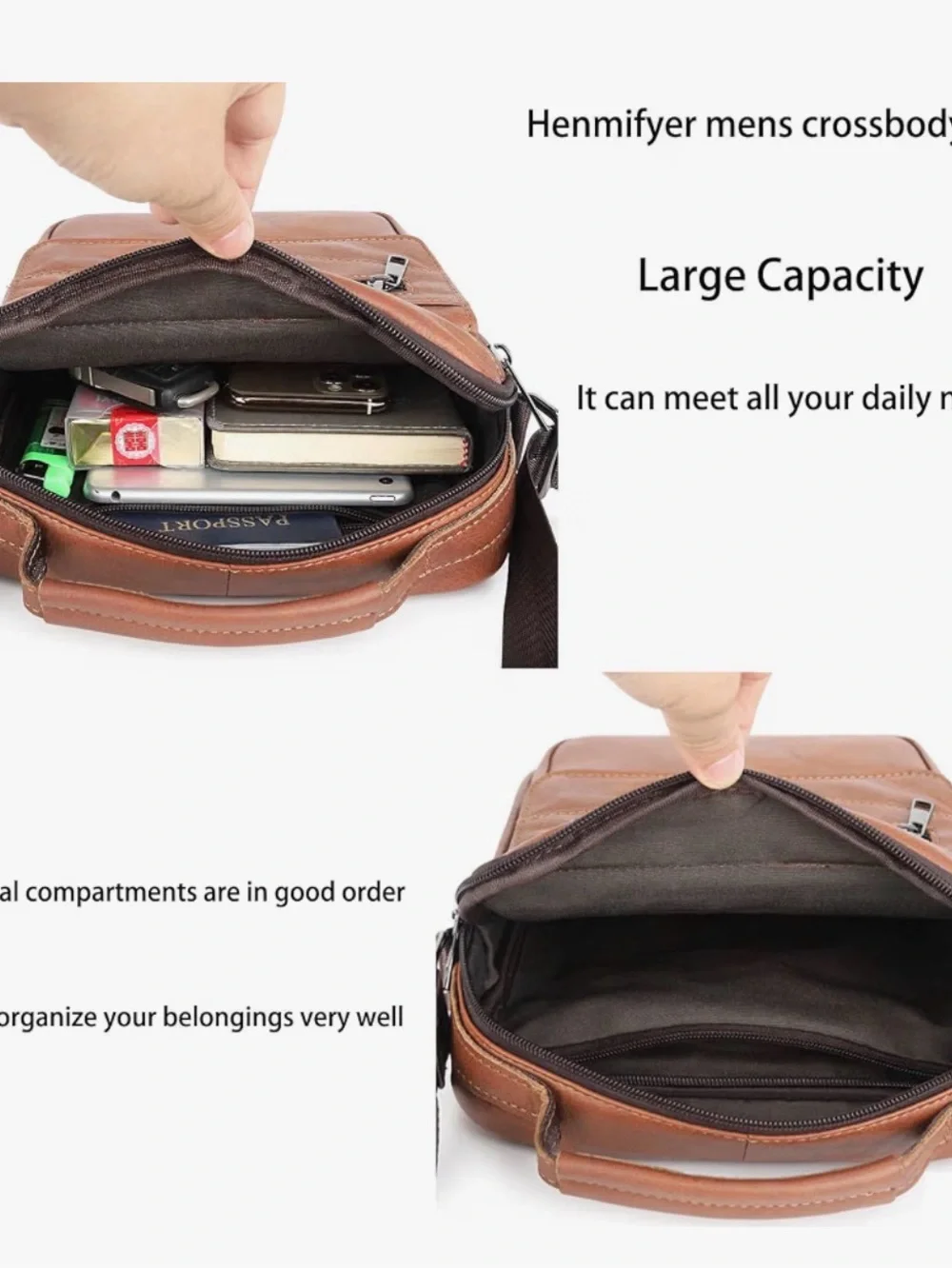 Mens Crossbody Bag, Genuine Leather Messenger Shoulder Bag
